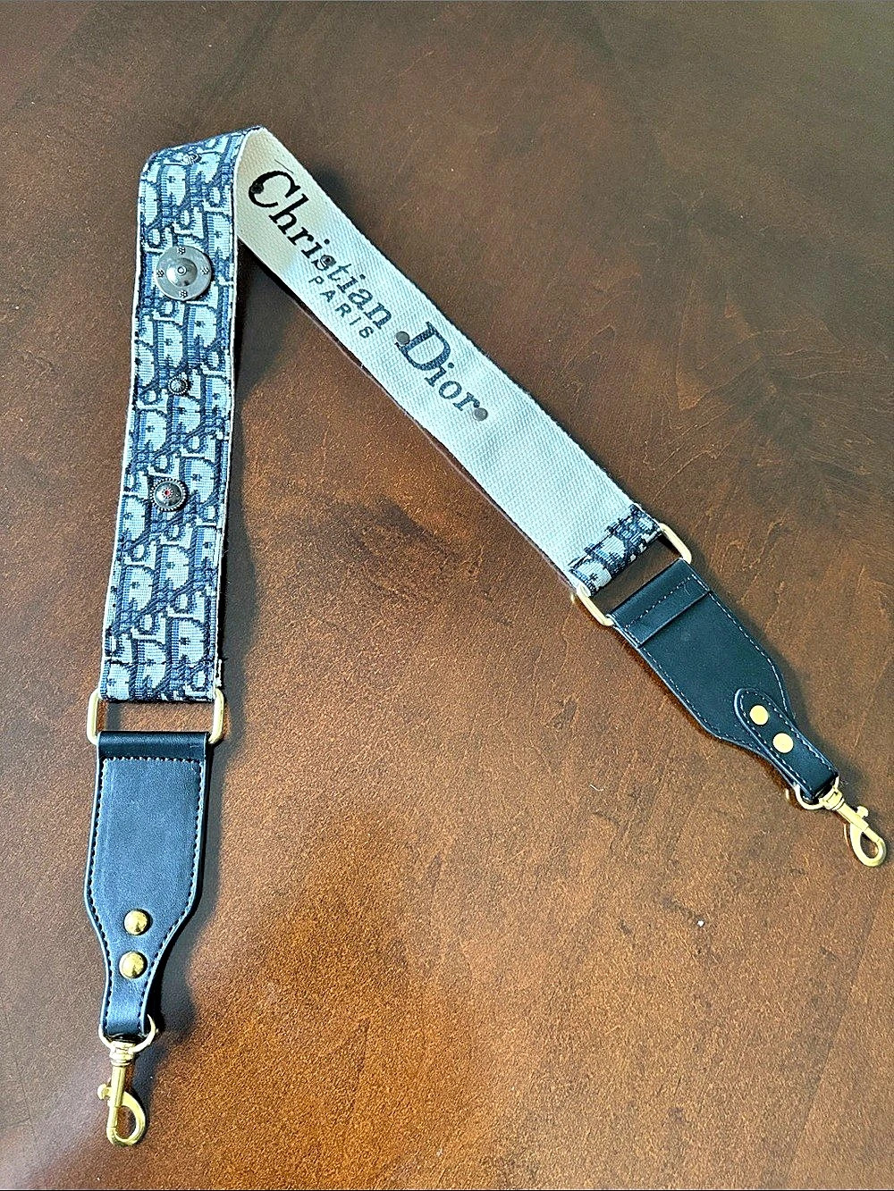 Christian Dior Adjustable Shoulder Strap with Ring Blue Dior Oblique Embroidery